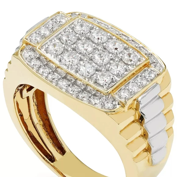 Men's Diamond Cluster Two-Tone Ring (1 ct. t.w.) in 10k Gold & White Gold